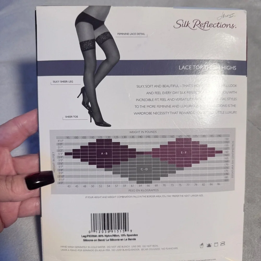 Hanes Silk Reflections Lace Top‎ Thigh Highs Jet Black Size C/D NOS Vintage